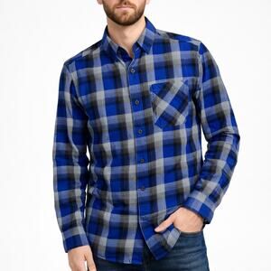 Duluth Trading Men's 40 Grit Standard Fit Flannel Shirt Blue Gray Plaid Medium